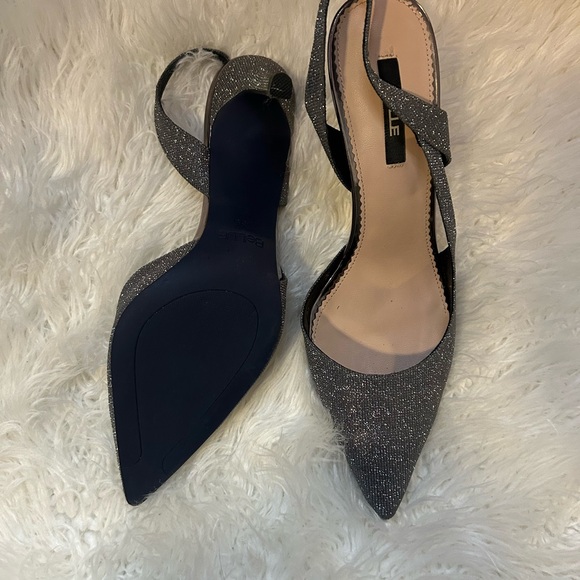 Elegant Gray Glitter Slingback Heels - Picture 6 of 6